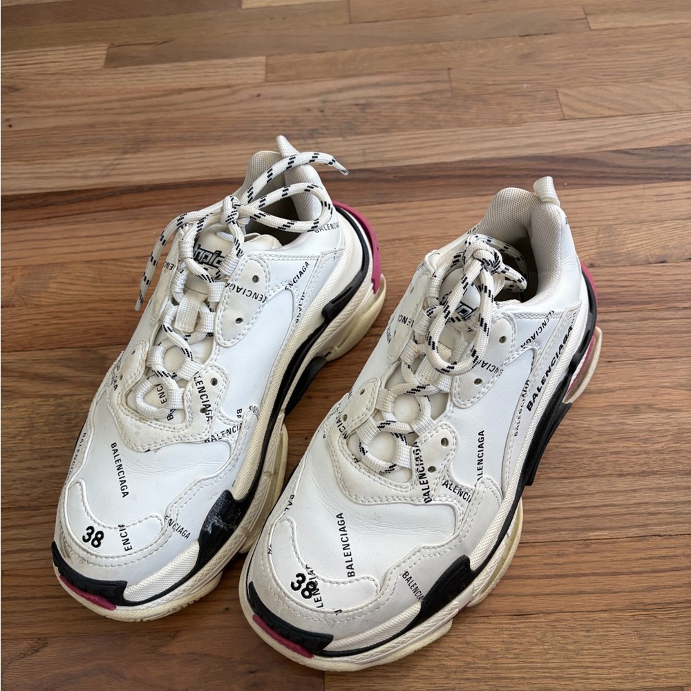 Balenciaga Cream and Black Logo Sneakers